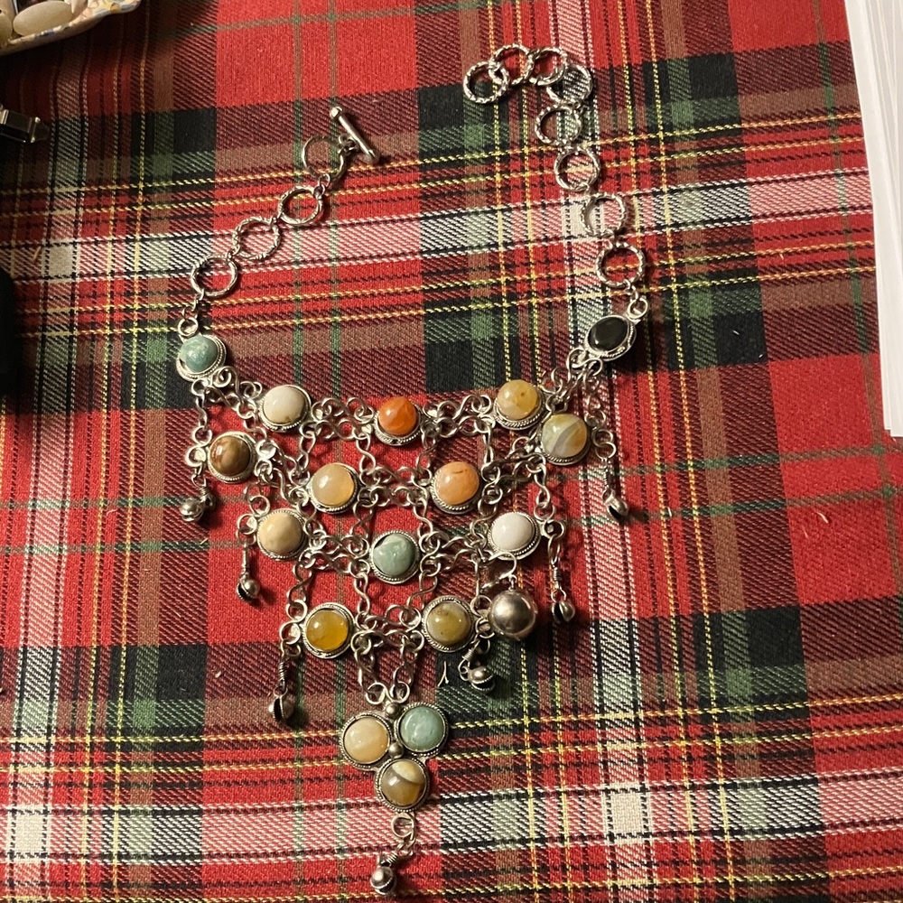 Silver Multicolor Gemstone Necklace
